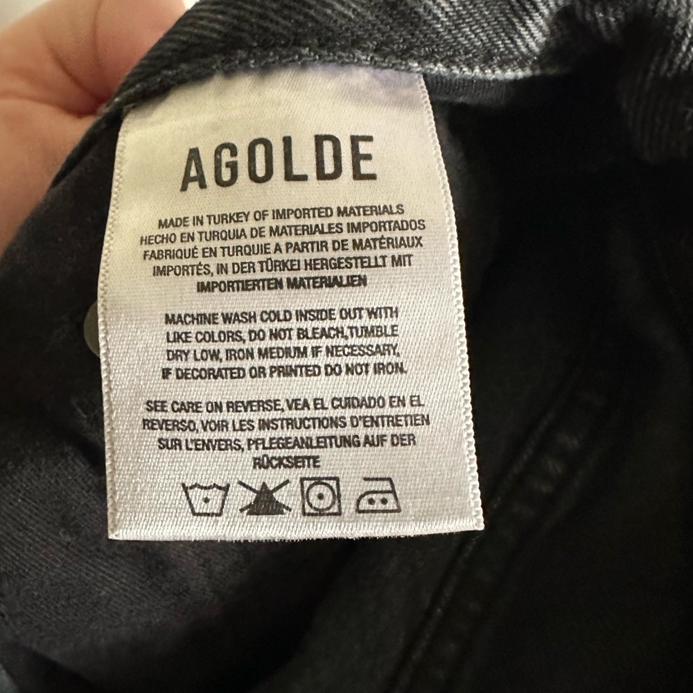 AGOLDE Denim Washed Black Raw Hem Straight Leg 90’s Jeans size 26 EUC - Picture 6 of 7